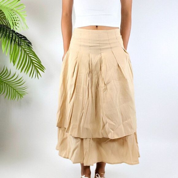 Vintage Dazy Beige Cottagecore Prairie Layered Peasant Fairycore Midi Skirt / L - Picture 3 of 7
